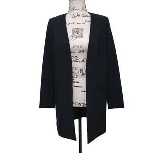 🖤 HALOGEN Open Front Collarless Long Black Blazer Size XS